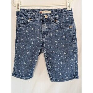 Levi's Girls Sully Sweetie Denim Bermuda Shorts Dark Blue With Hearts 6X